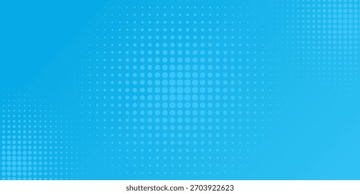 Pontos de meio-tom abstratos no plano de fundo azul. Layout em branco do estilo de pop art cômico. Desenho de modelo para banda desenhada, apresentação, venda ou banner web. Design moderno