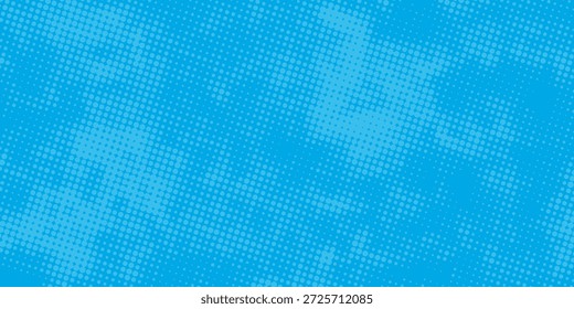 Abstrakte Rasterpunkte auf blauem Hintergrund. Blanko-Layout für Comic-Pop-Art. Vorlagendesign für Comic, Präsentation, Verkauf oder Webbanner. abstrakte Dekoration