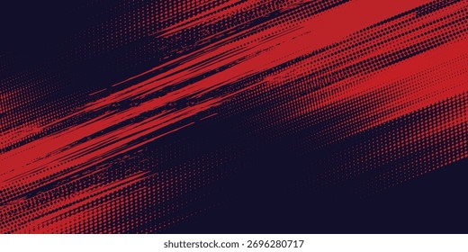 Meio-tom abstrato pontos vermelho e cor azul-marinho padrão gradiente textura grunge. Efeito de meio-tom preto. Grunge vermelho minimalista.