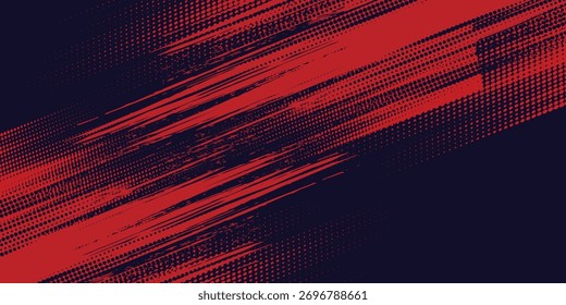 Abstractas semitono puntos rojo y azul marino patrón gradiente grunge textura. Efecto semitono negro. Grunge rojo minimalista. Ilustración vectorial.