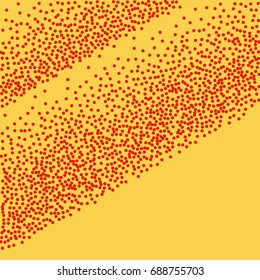 Abstract Halftone dots. Red dots on orange background. Engraving Pattern For Your Design. Vector Dotwork Illustration.