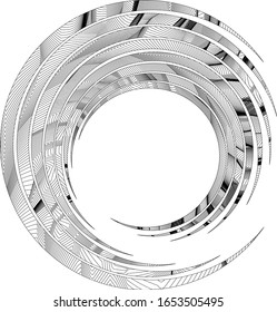 Abstract halftone dots in spiral form. Geometric dotted shape. Monochrome background. Design element for prints, web pages, template