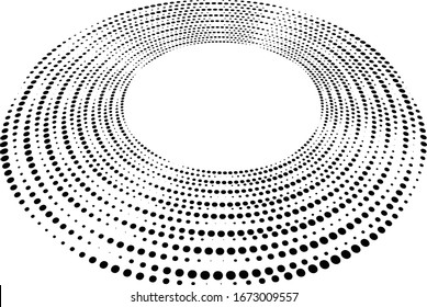 Abstract halftone dots in spiral form. Geometric dotted shape. Monochrome background. Design element for prints, web pages, template