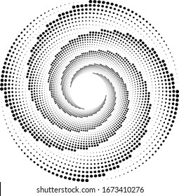 Puntos abstractos de medio tono en forma de espiral. Forma de puntos geométricos. Fondo monocromo. Elemento de diseño para impresiones, páginas web, plantilla