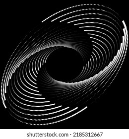 Abstract halftone dots in spiral form. Geometric dotted shape. Monochrome background. Design element for prints, web pages, template