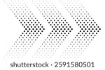 Abstract halftone dotted arrow pattern. Black dots arranged in a dynamic, forward-moving design on a white background. Design for modern, tech, and futuristic themes.