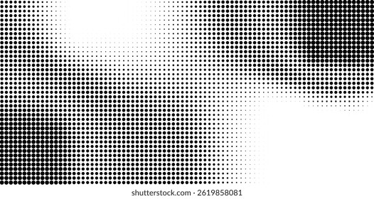 Abstractas fondo punteado de semitono. Fondo de textura de gradiente de grano con puntos. Patrón de puntillismo de Stipple de ruido. Arena, grano, efecto punteado grunge. Textura Abstractas, superposición grabada. Vector