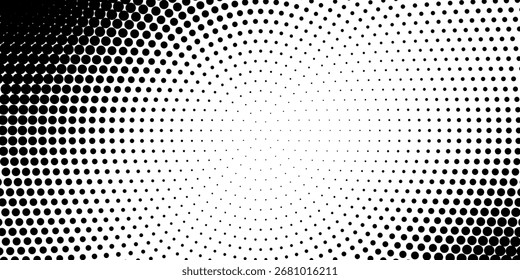Abstractas fondo punteado de semitono. Patrón grunge monocromo con puntos y círculos.  Vector de textura de arte pop moderno para carteles, sitios, tarjetas de visita, cubierta, postales, etiquetas,
