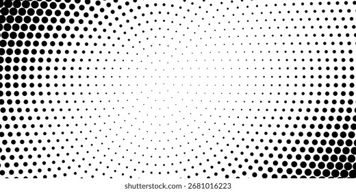 Fundo abstrato pontilhado de meio-tom. Padrão grunge monocromático com pontos e círculos.  Textura de arte pop moderna vetorial para cartazes, sites, cartões de visita, capa, cartões postais, etiquetas,