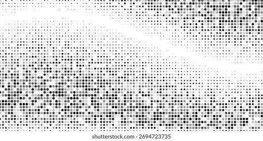 Abstractas fondo punteado de semitono. Patrón de grunge futurista monocromático, estrellas.  Vector de textura de arte pop óptico moderno para carteles, sitio, postal, cubierta, etiquetas, pegatina vintage, maqueta de diseño.