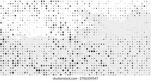 Abstractas fondo punteado de semitono. Patrón de grunge futurista monocromático, estrellas. Vector de textura de arte pop óptico moderno para carteles, sitio, postal, cubierta, etiquetas, pegatina vintage, maqueta de diseño.