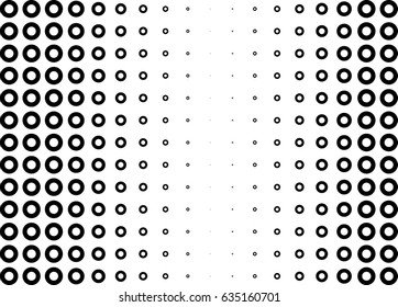 Abstract halftone dotted background. Monochrome pattern with dot, torus, circles.  Vector modern futuristic texture for posters, sites, business cards, postcards, interior design, labels and stickers