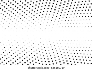 Abstract halftone dotted background. Monochrome pattern with stars.  Vector modern futuristic texture for posters, sites, business cards, postcards, labels and stickers. Design mock-up layout.