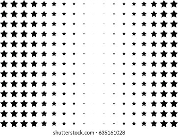 Abstract halftone dotted background. Monochrome pattern with stars.  Vector modern futuristic texture for posters, sites, business cards, postcards, labels and stickers. Design mock-up layout.