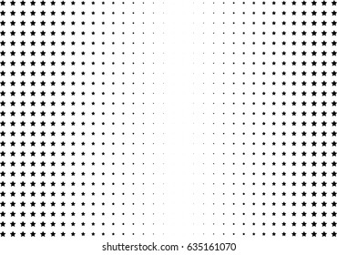 Abstract halftone dotted background. Monochrome pattern with stars.  Vector modern futuristic texture for posters, sites, business cards, postcards, labels and stickers. Design mock-up layout.