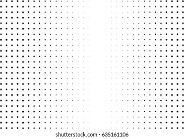 Abstract halftone dotted background. Monochrome pattern with stars.  Vector modern futuristic texture for posters, sites, business cards, postcards, labels and stickers. Design mock-up layout.