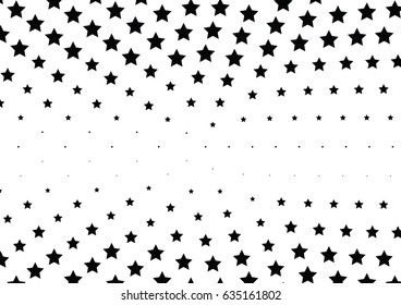 Abstract halftone dotted background. Monochrome pattern with stars.  Vector modern futuristic texture for posters, sites, business cards, postcards, labels and stickers. Design mock-up layout.