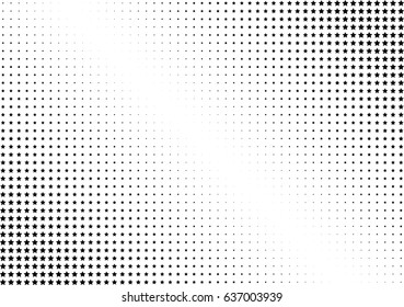 Abstract halftone dotted background. Monochrome pattern with stars.  Vector modern futuristic texture for posters, sites, business cards, postcards, labels and stickers. Design mock-up layout.