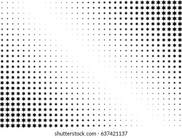 Abstract halftone dotted background. Monochrome pattern with stars.  Vector modern futuristic texture for posters, sites, business cards, postcards, labels and stickers. Design mock-up layout.
