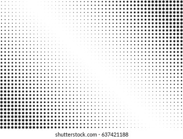 Abstract halftone dotted background. Monochrome pattern with stars.  Vector modern futuristic texture for posters, sites, business cards, postcards, labels and stickers. Design mock-up layout.