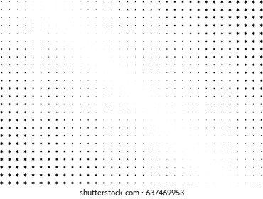 Abstract halftone dotted background. Monochrome pattern with stars.  Vector modern futuristic texture for posters, sites, business cards, postcards, labels and stickers. Design mock-up layout.