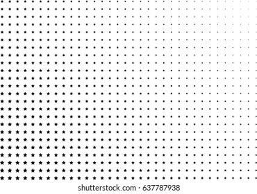Abstract halftone dotted background. Monochrome pattern with stars.  Vector modern futuristic texture for posters, sites, business cards, postcards, labels and stickers. Design mock-up layout.
