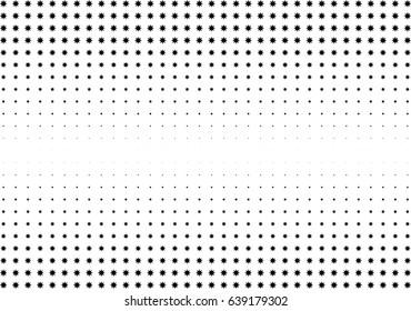 Abstract halftone dotted background. Monochrome pattern with stars.  Vector modern futuristic texture for posters, sites, business cards, postcards, labels and stickers. Design mock-up layout.