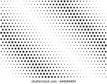 Abstract halftone dotted background. Monochrome pattern with stars.  Vector modern futuristic texture for posters, sites, business cards, postcards, labels, cover, stickers. Design mock-up layout.