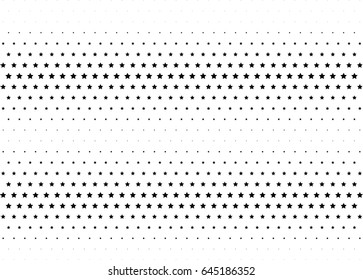 Abstract halftone dotted background. Monochrome pattern with stars.  Vector modern futuristic texture for posters, sites, business cards, postcards, labels, cover, stickers. Design mock-up layout.
