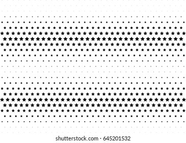 Abstract halftone dotted background. Monochrome pattern with stars.  Vector modern futuristic texture for posters, sites, business cards, postcards, labels, cover, stickers. Design mock-up layout.