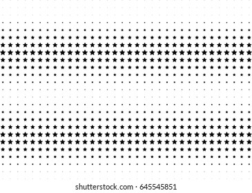 Abstract halftone dotted background. Monochrome pattern with stars.  Vector modern futuristic texture for posters, sites, business cards, postcards, labels, cover, stickers. Design mock-up layout.