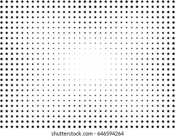 Abstract halftone dotted background. Monochrome pattern with stars.  Vector modern futuristic texture for posters, sites, business cards, postcards, labels and stickers. Design mock-up layout.