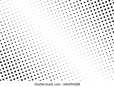 Abstract halftone dotted background. Monochrome pattern with stars.  Vector modern futuristic texture for posters, sites, business cards, postcards, labels and stickers. Design mock-up layout.