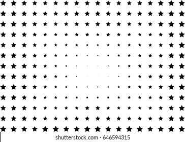 Abstract halftone dotted background. Monochrome pattern with stars.  Vector modern futuristic texture for posters, sites, business cards, postcards, labels and stickers. Design mock-up layout.