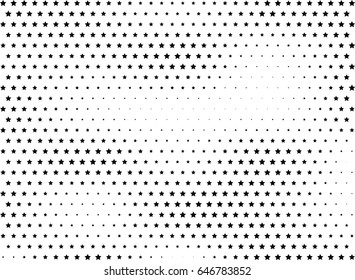 Abstract halftone dotted background. Monochrome pattern with stars.  Vector modern futuristic texture for posters, sites, business cards, postcards, labels and stickers. Design mock-up layout.