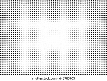 Abstract halftone dotted background. Monochrome pattern with stars.  Vector modern futuristic texture for posters, sites, business cards, postcards, labels and stickers. Design mock-up layout.
