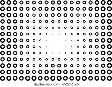 Abstract halftone dotted background. Monochrome pattern with dot, torus, circles.  Vector modern futuristic texture for poster, site, business card, postcard, interior design, label, cover, sticker
