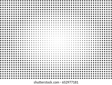 Abstract halftone dotted background. Monochrome pattern with stars.  Vector modern futuristic texture for posters, sites, business cards, postcards, labels, cover, stickers. Design mock-up layout.