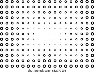 Abstract halftone dotted background. Monochrome pattern with dot, torus, circles.  Vector modern futuristic texture for poster, site, business card, postcard, interior design, label, cover, sticker