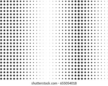 Abstract halftone dotted background. Monochrome pattern with stars.  Vector modern pop art texture for posters, sites, business cards, postcards, labels, cover, stickers. Design mock-up layout.