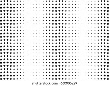 Abstract halftone dotted background. Monochrome pattern with stars.  Vector modern pop art texture for posters, sites, business cards, postcards, labels, cover, stickers. Design mock-up layout.