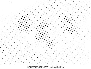 Abstract halftone dotted background. Monochrome futuristic grunge pattern, stars.  Vector modern optical pop art texture for posters, site, postcard, cover, labels, vintage sticker, mock-up layout.