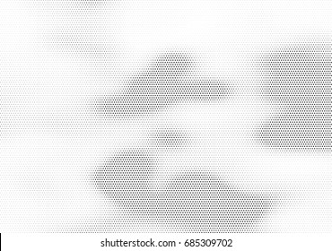 Abstract halftone dotted background. Monochrome futuristic grunge pattern, stars.  Vector modern optical pop art texture for posters, site, postcard, cover, labels, vintage sticker, mock-up layout.