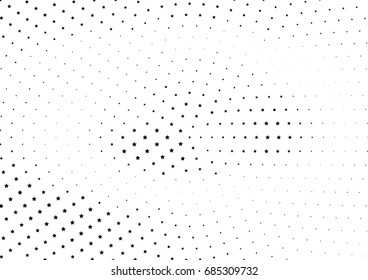 Abstract halftone dotted background. Monochrome futuristic grunge pattern, stars.  Vector modern optical pop art texture for posters, site, postcard, cover, labels, vintage sticker, mock-up layout.