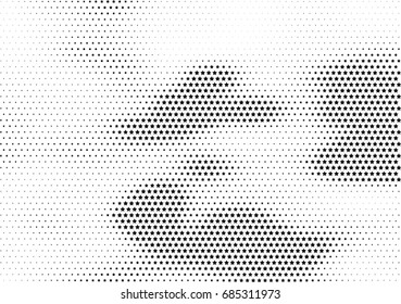 Abstract halftone dotted background. Monochrome futuristic grunge pattern, stars.  Vector modern optical pop art texture for posters, site, postcard, cover, labels, vintage sticker, mock-up layout.