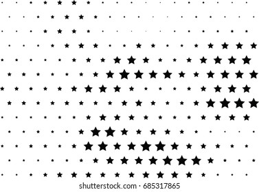 Abstract halftone dotted background. Monochrome futuristic grunge pattern, stars.  Vector modern optical pop art texture for posters, site, postcard, cover, labels, vintage sticker, mock-up layout.