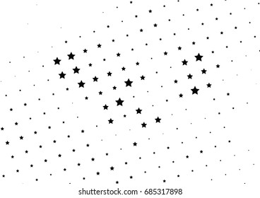 Abstract halftone dotted background. Monochrome futuristic grunge pattern, stars.  Vector modern optical pop art texture for posters, site, postcard, cover, labels, vintage sticker, mock-up layout.