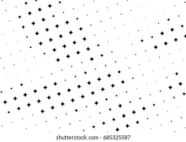Abstract halftone dotted background. Monochrome futuristic grunge pattern, stars.  Vector modern optical pop art texture for posters, site, postcard, cover, labels, vintage sticker, mock-up layout.
