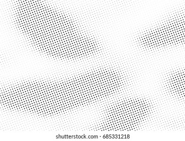 Abstract halftone dotted background. Monochrome futuristic grunge pattern, stars.  Vector modern optical pop art texture for posters, site, postcard, cover, labels, vintage sticker, mock-up layout.