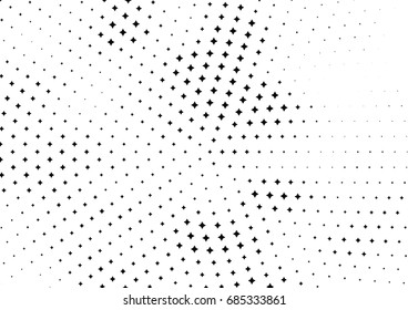 Abstract halftone dotted background. Monochrome futuristic grunge pattern, stars.  Vector modern optical pop art texture for posters, site, postcard, cover, labels, vintage sticker, mock-up layout.